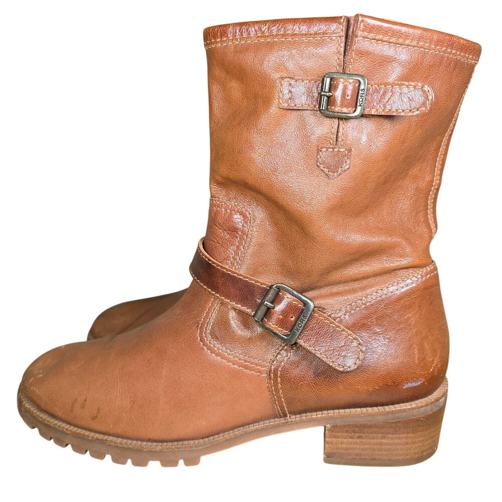 Michael Kors Brown Leather Pull On Ankle Boots Square Heel Soft Leather 9.5